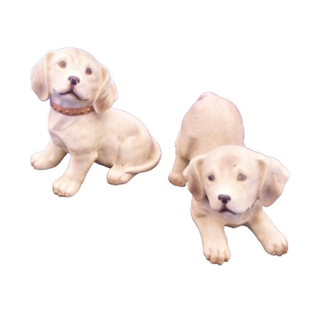Vintage HOMCO 1408 Golden Labrador Porcelain Figurines Dog Puppy Set of 2 Ivory